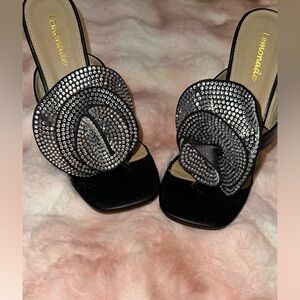 Lemonade Black Rhinestone Embellished Heels